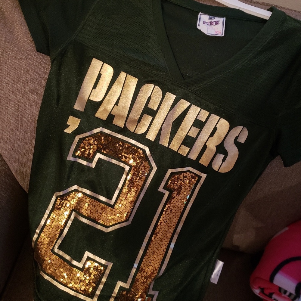 Vs pink green bay packers bling jersey